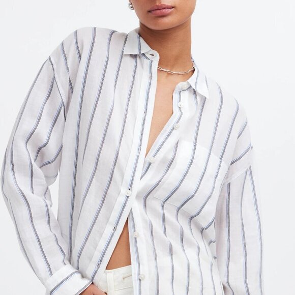 Madewell The Oversized Shirt Semi-Sheer White Stripes Size S NWT - Picture 4 of 10